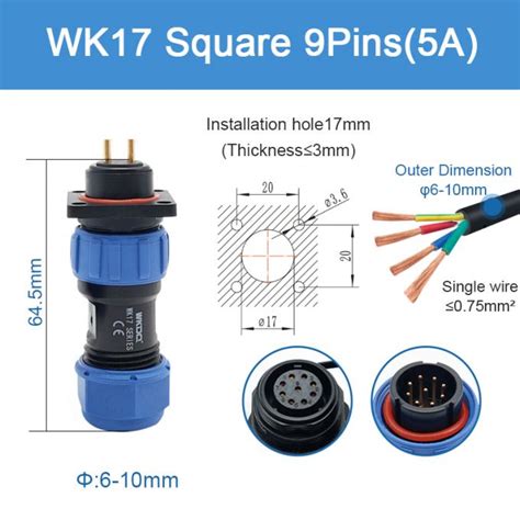 China Ip Waterproof Threaded Coupling Cable Connector Wk Square Pin