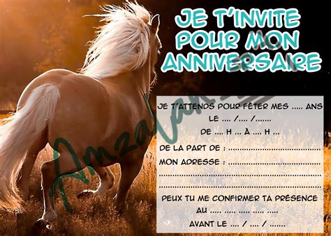 Lot De 6 Cartes Invitations CHEVAL V3 Enveloppes AMZALAN