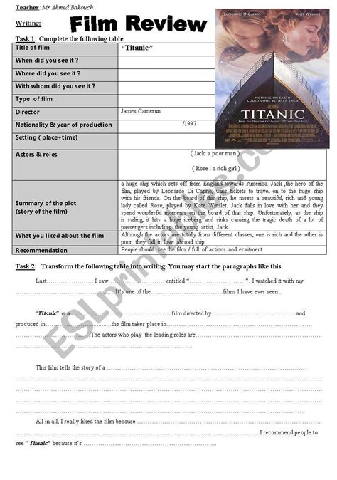 Writing Film Review ESL Worksheet By Ahmedfadi