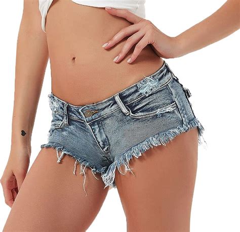 Soojun Womens Sexy Cut Off Low Waist Booty Denim Jeans Shorts Us