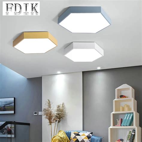 Macaron Color Ceiling Lamp Hexagonal Minimalist Led Ceiling Lights