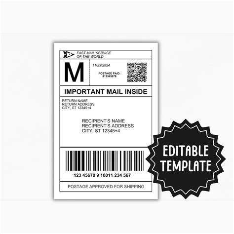 Fake Shipping Label Template Editable Personalized Mail Label Fake Mail ...