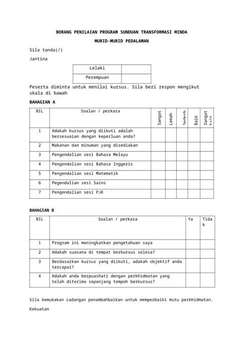 Docx Borang Penilaian Program Sunduan Transformasi Minda Dokumen Tips