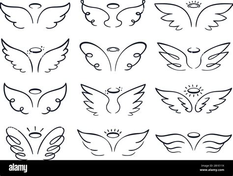 Cartoon Sketch Wing Hand Drawn Angels Wings Spread Winged Icon Doodle