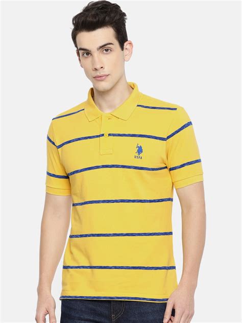 Buy U.S. Polo Assn. Men Yellow & Blue Striped Polo Collar T Shirt ...