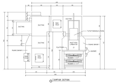 Front Side View Of The Incinerator Structure In Detail Autocad D