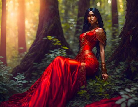 1920x1080px 1080p Free Download Red Queen Beautiful Girl Forest Red Dress Woman Art