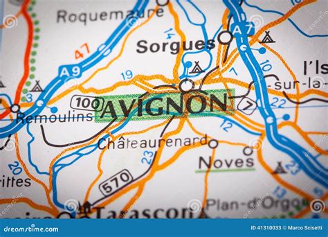 Avignon City on a Road Map stock image. Image of industry - 41310033