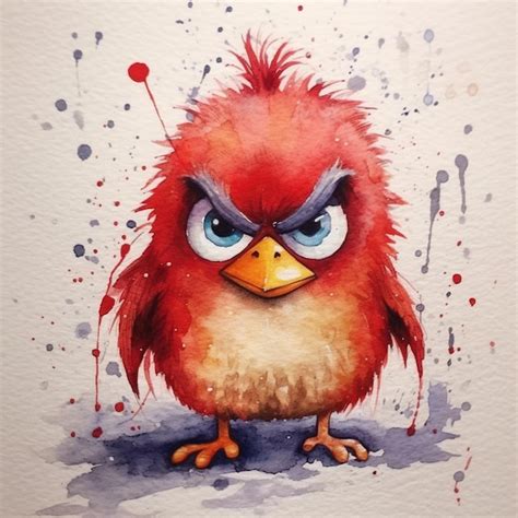 Premium AI Image | painting of a red bird with a big angry face ...