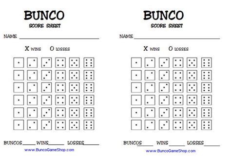 Free Printable Bunco Sheets