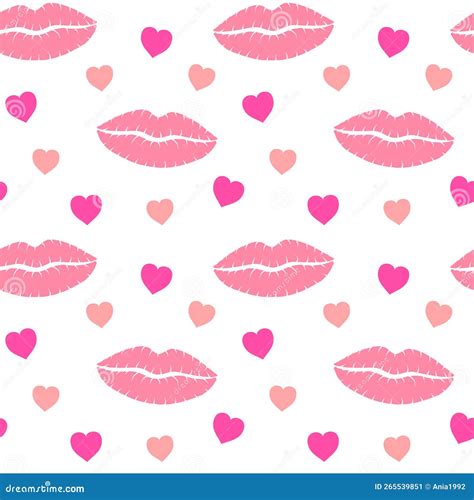 Seamless Background Pink Lips Kisses Prints And Hearts Valentine`s Day