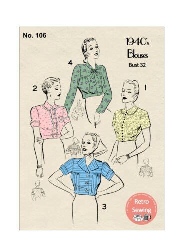 S Blouses Sewing Pattern Bust Reproduction Ebay