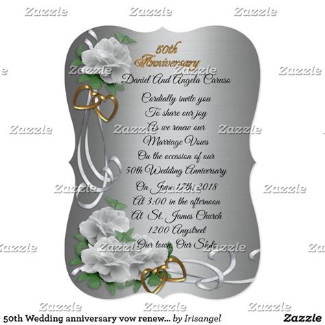 50th Wedding Anniversary Vow Renewal White Roses Invitation Zazzle