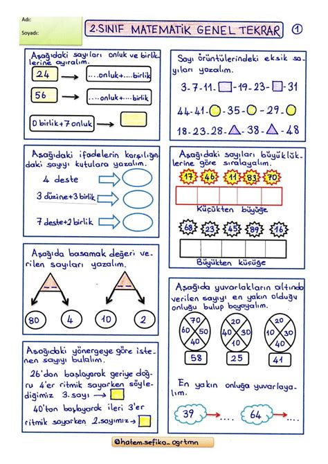 2 Sınıf Matematik Genel Tekrar Etkinlikleri