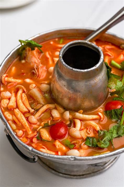A Pot Of Hot And Sour Thai Tom Yum Soup Stock Photo Image Of Produce Bowl 289442138