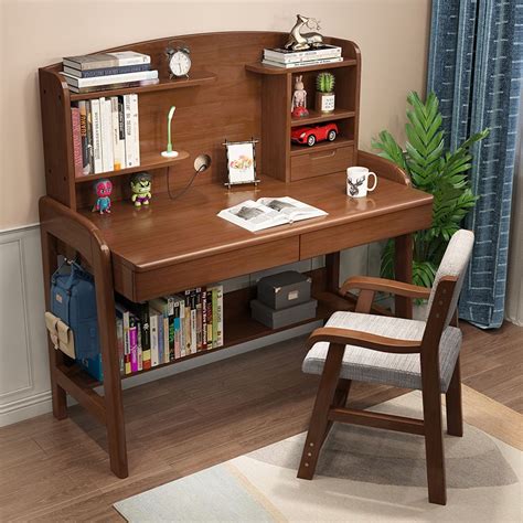 Children's Adjustable Solid Wood Desk Bookcase Integrated Simple ...