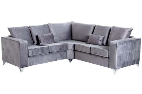 Warwick Grey Velvet Fabric High Back Corner Sofa Furnitureinstore