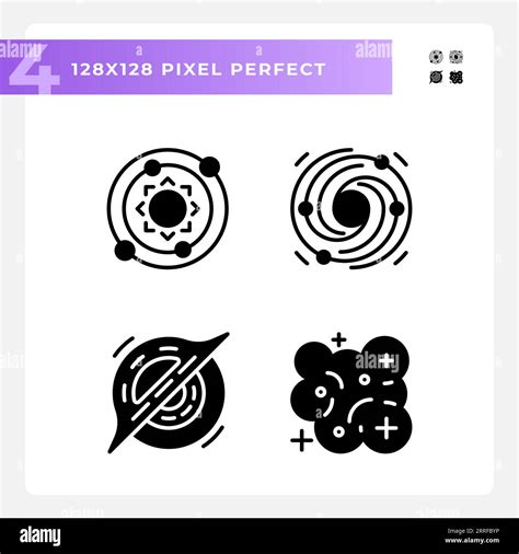 Outer Space Pixel Perfect Black Glyph Icons Set On White Space Stock