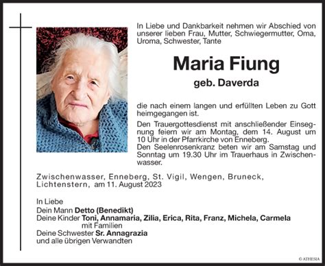 Traueranzeigen Von Maria Fiung Trauer Bz