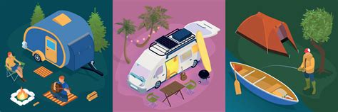 Isometric Trailer Park Design Concept Set 4450549 Vector Art at Vecteezy