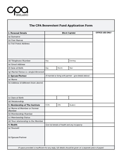 Fillable Online The Cpa Benevolent Fund Application Form Fax Email