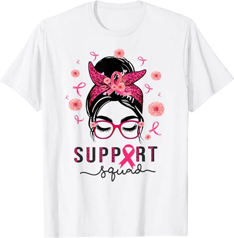 Support Squad Messy Bun Pink Warrior Breast Cancer Awareness T Shirt