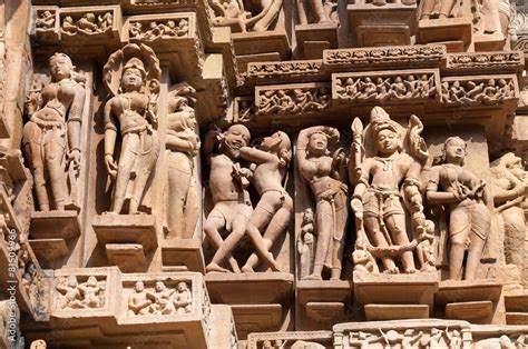 Stone Carved Erotic Sculptures On Lakshmana Temple Khajuraho ภาพถ่ายสต็อก Adobe Stock