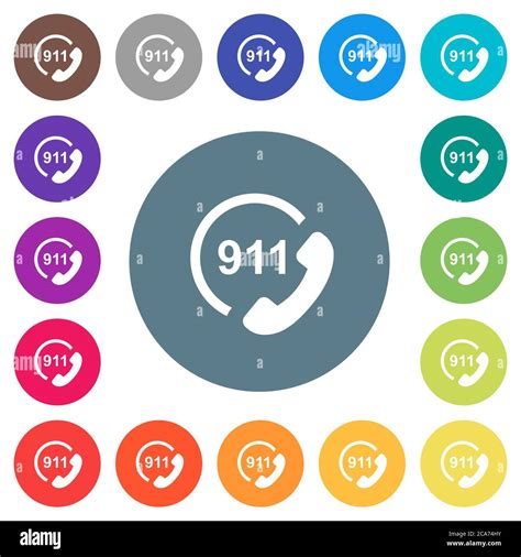 Emergency Call 911 Flat White Icons On Round Color Backgrounds 17