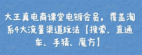 大王真电商课堂电镀会员，覆盖淘系4大流量渠道玩法【搜索、直通车、手猜、魔方】智慧创业