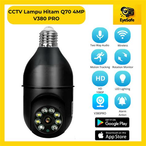 Jual CCTV Lampu Hitam Q70 V380 Pro 4MP Kamera CCTV Wifi Bohlam 360 PTZ