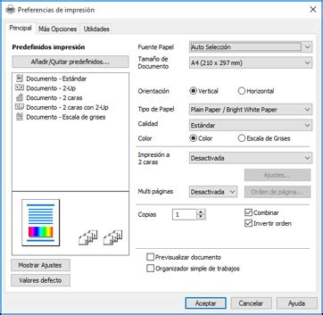 C Mo Seleccionar Los Ajustes De Impresi N Predeterminados Epson