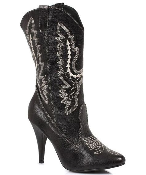 Black Scrolled Cowgirl Boots with 4 Inch Heel