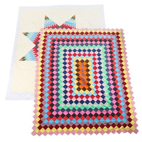 Handmade Lone Star Pieced Quilt With One Patch Quilt Top Ebth