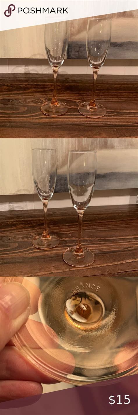 2 Vintage Luminarc Blush Pink Stemmed Champagne Flutes Luminarc