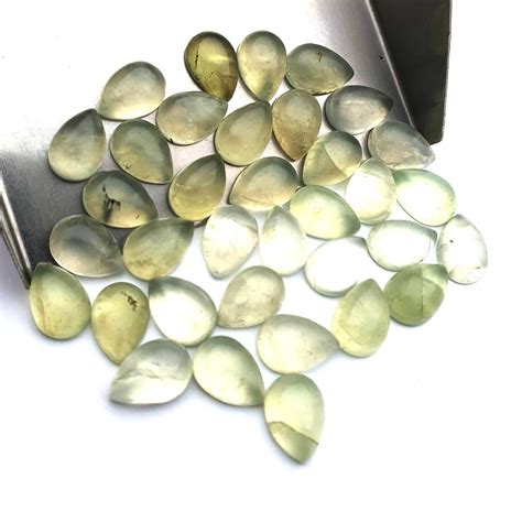 Natural Prehnite Loose Gemstone Pear Cabochon Lot 32 Pcs 7 10 MM 73 CT