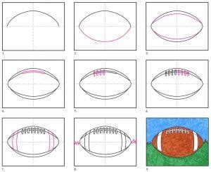 Easy How to Draw a Football Tutorial video and Coloring Page