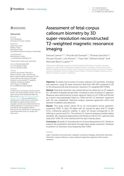 PDF Assessment Of Fetal Corpus Callosum Biometry By 3D Super