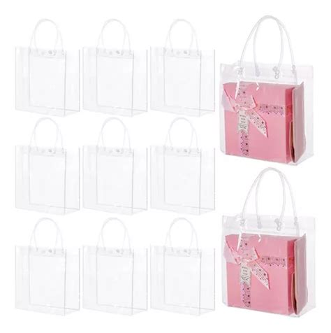 25 Bolsas De Regalo De Pvc Transparente Con Asas Pequeñas