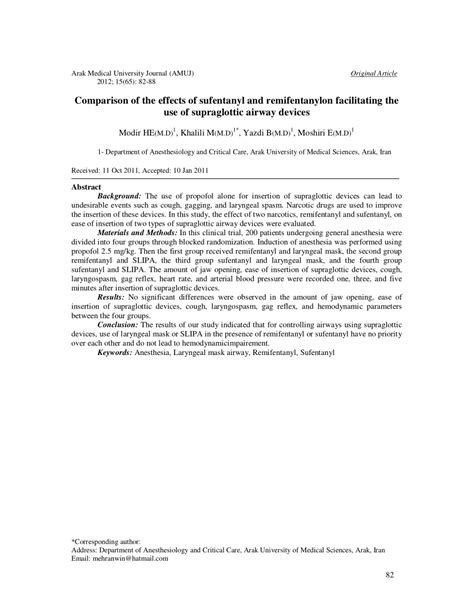 PDF Comparison Of The Effects Of Sufentanyl And Remifentanylon