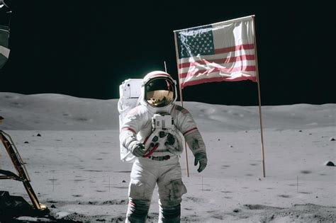 Premium Ai Image Chinese Astronaut Moon With Flag