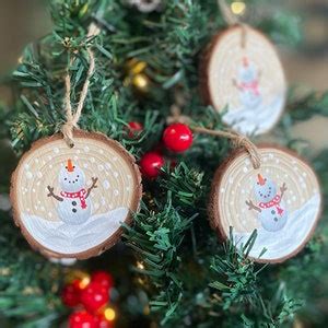 Hand Painted Wood Slice Snowman Christmas Ornament Wood Slice Ornament