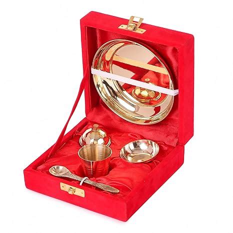 Bulkysanta Pure Brass Traditional Pooja Bhog Thali Set Small With Gift