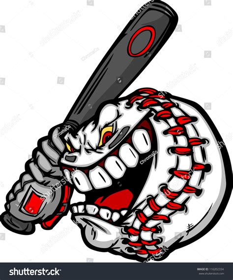 Cartoon Baseball Ball Face Holding Baseball Bat Illustration Vector ...