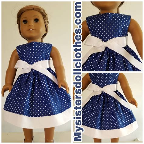 Navy Blue Polka Dot Dress American Made 18 Inch Doll Clothes