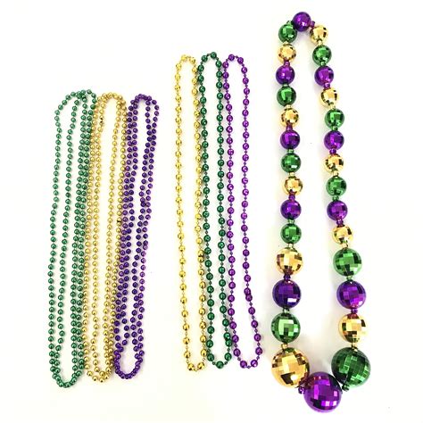 Robbstark 10 Pcs Mardi Gras Bead Necklaces Gold Purple Green Colors