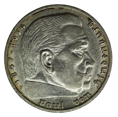 Niemcy 5 Marek 1937 F Paul Von Hindenburg Swastyka Monety Europa