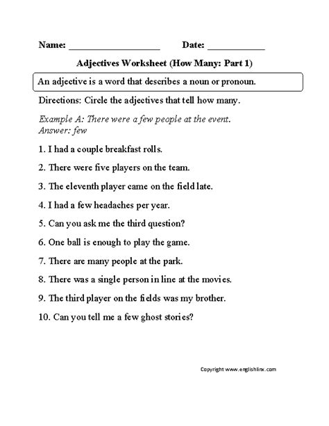 Identifying Adjectives Worksheet Grade