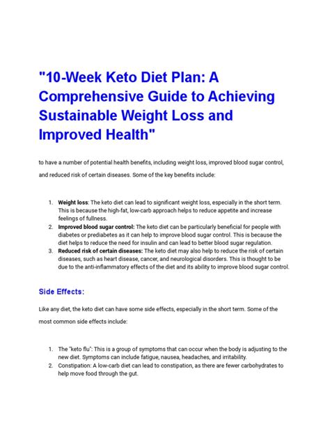 10 Weeks Keto Diet Plan - Diet Foods, Benefits, & Side Effects | PDF ...