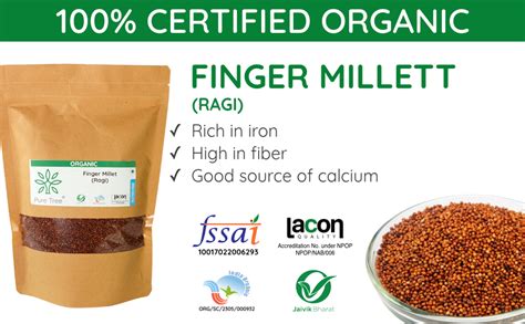 Pure Tree Certified Organic Ragi Whole G Finger Millet Nachni