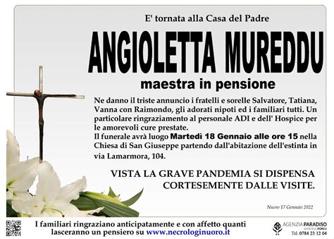 Necrologio Angela Mureddu Necrologi Nuoro Necrologi Nuoro